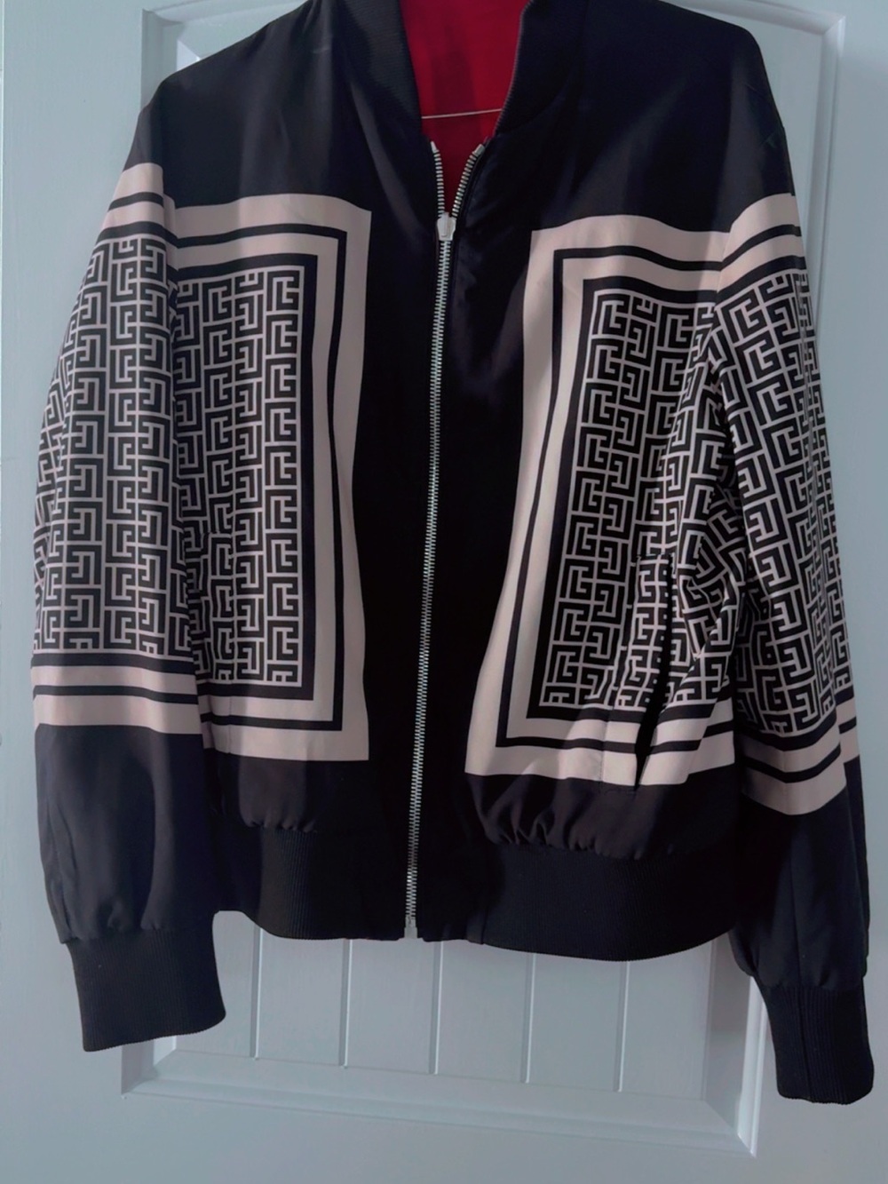 Balmain Black and Cream Patterned Bomber Jacket